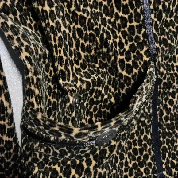 Animal Print Corduroy Jacket Biker Zip Up Brown Black Pockets Classic Coat Large - Picture 8 of 9